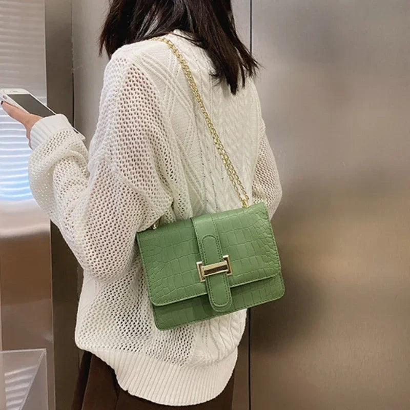 Tote Handbags Chains Shopper Clutch Handbag Winter Large Shoulder Bags for Women Stone Pattern PU Leather Crossbody Bags