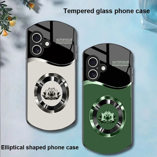 Circle Lotus White For Apple IPhone 16 11 13 15 14 Pro Max 12 Mini 7 8 Plus XR X XS Elliptical Shaped Tempered Glass Phone Case