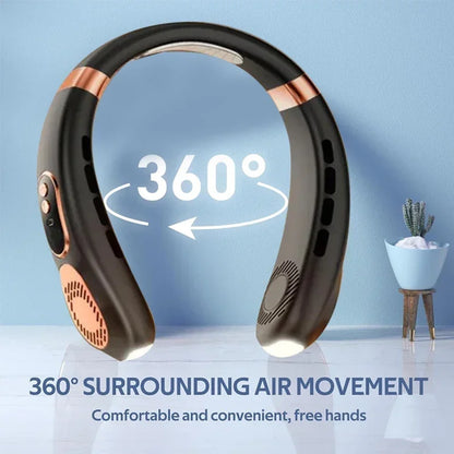 Portable Neck Fan,4000 mAh Cooling Airflow 5 Speeds Adjustable Bladeless Fan Hands Free Personal Wearable Rechargeable Battery