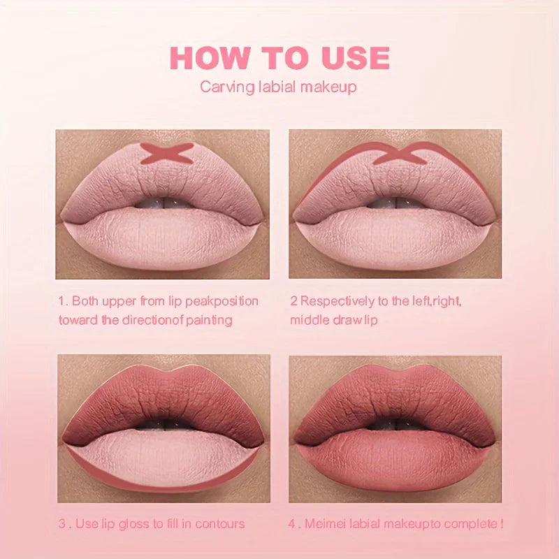 12-Color Matte Lip Liner Set – Waterproof Long-Lasting Nude & Red Pencils