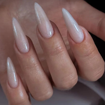 24pcs Detachable Almond French False Nails DIY Glitter Design Press on Nails Fake Nials DIY Manicure Nail Tips