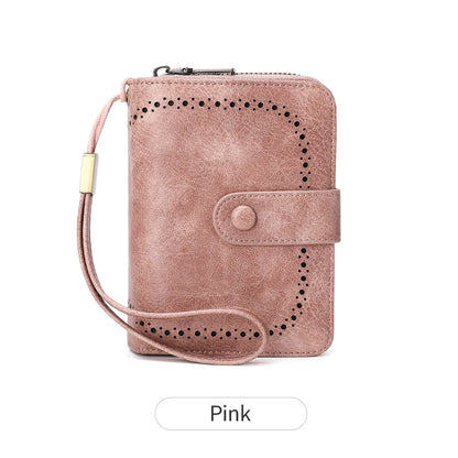 Anti-Theft Brush Bag for Ladies, Oil Wax Leather, Short Purse, European and American Retro, Multi-Function, organ Card Bag