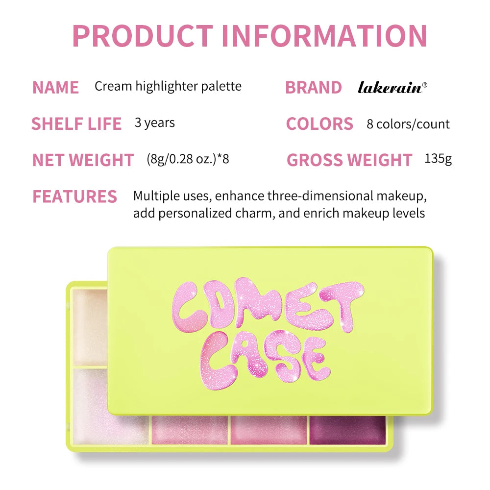 8 Colors Cream Highlighter Palette for Highlight, Blush&Contouring, Various Colors To Meet Various Makeup Needs Highlight Disc