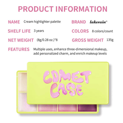 8 Colors Cream Highlighter Palette for Highlight, Blush&Contouring, Various Colors To Meet Various Makeup Needs Highlight Disc