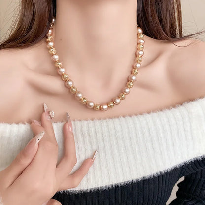 French Retro Geometric Pearl Necklace Earring Fashion Design Temperament Collarbone Chain Light Luxury High-end Jewelry Sets