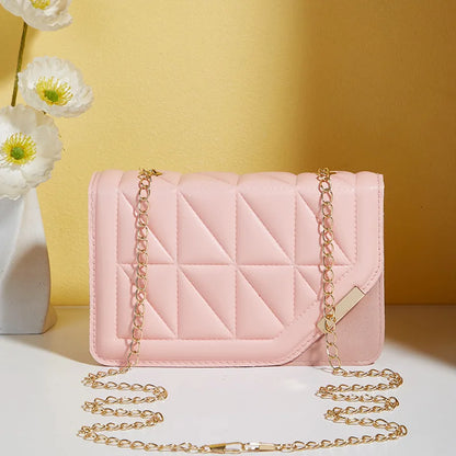 Triangle diamond check embroidery small square bag new fashion with solid color sequin magnetic link crossbody bag