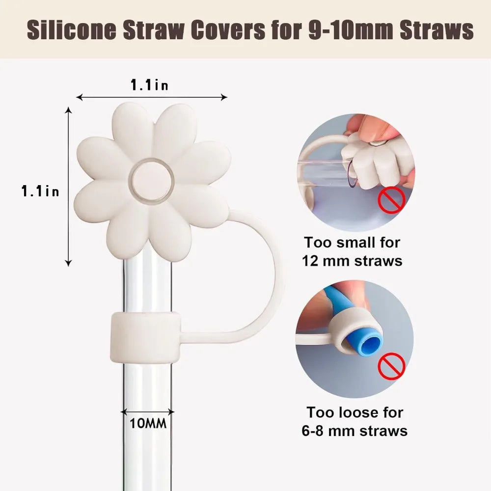 Flower Straw Covers Toppers for Stanley Cups 30&40 Oz Tumbler Accessories 4PCS Silicone Straw Caps 10mm 0.4in Straws