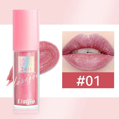 Glitter Lip Glaze Long Lasting Waterproof Liquid Lipstick Dewy Finish Lip Oil Lip Tint Moisturizing Lip Balm Highly Pigmented