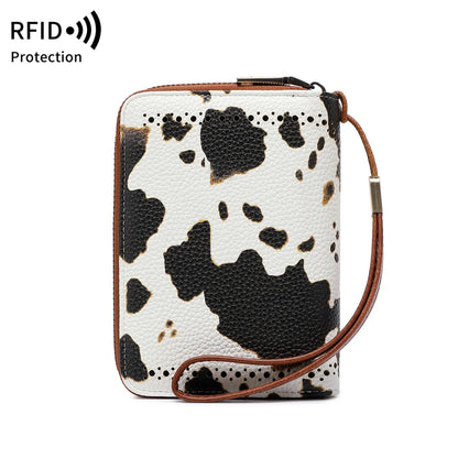 Anti-Theft Brush Bag for Ladies, Oil Wax Leather, Short Purse, European and American Retro, Multi-Function, organ Card Bag