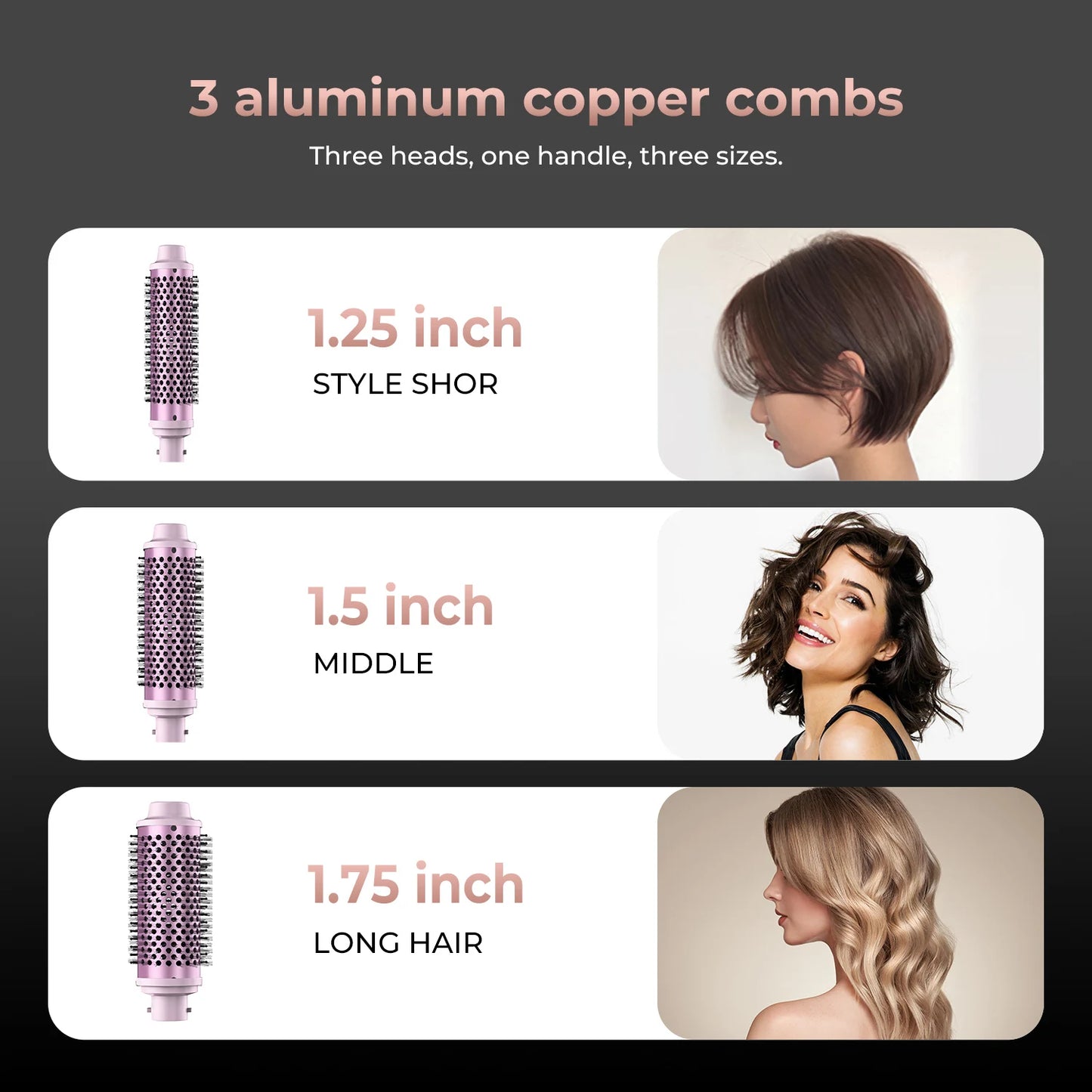 3 in 1 Curling Iron Set, Fast Heat Up Quick Heating Ceramic Hot Brush, Interchangeable Curling Wands for All Hair