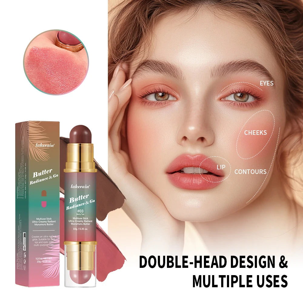 Butter Glow & Go Multiuse Stick – Double-Headed Bronzer & Blush for Cheeks, Eyes, Lips | Matte & Glossy Finish
