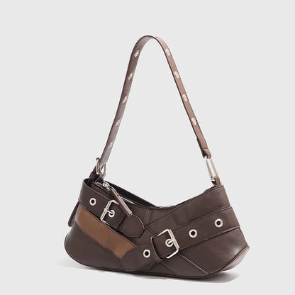 Vintage Belts Deco Women Shoulder Bags Designer Armpit Bag Punk Motorcycle Bag Luxury Pu Leather Lady Handbag