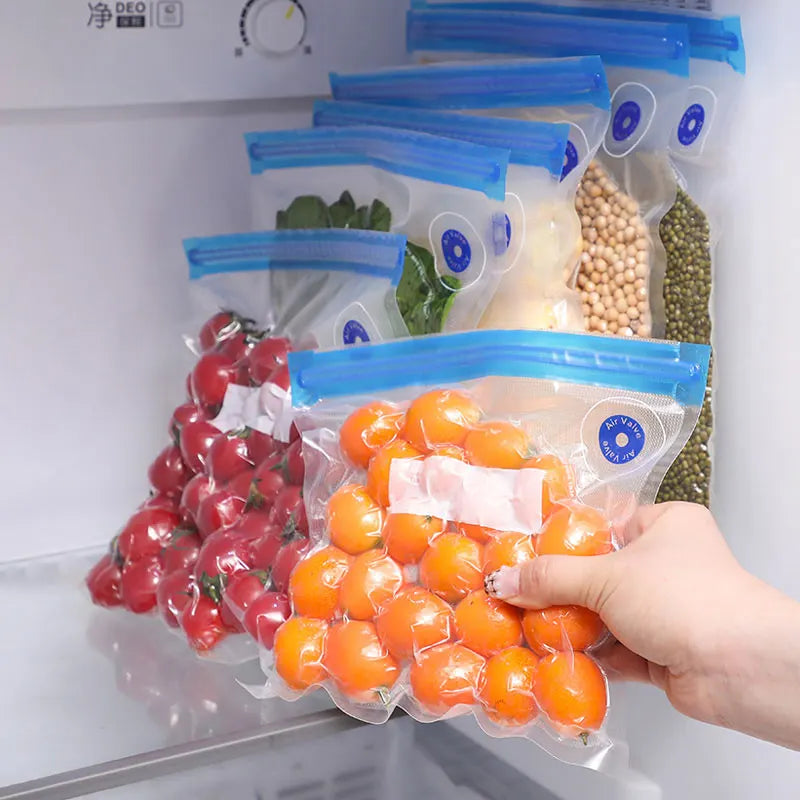 5pcs Reusable Vacuum Food Storage Zipper Bags Food Packaging Bags Vacuum Sealer Food Fresh Keeping Ziplock Freezer Bag Organizer