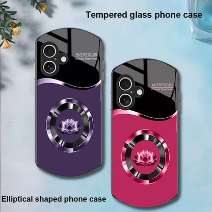 Circle Lotus White For Apple IPhone 16 11 13 15 14 Pro Max 12 Mini 7 8 Plus XR X XS Elliptical Shaped Tempered Glass Phone Case