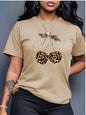 Women's Casual Cherry Print T-Shirt with Leopard Print Cherries & Letter Design - Short Sleeve, Crew Neck  Ladies T Shirts