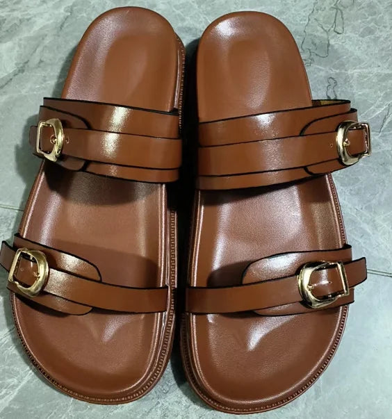Women’s Flat Slingback Sandals  Round Toe with Buckle
