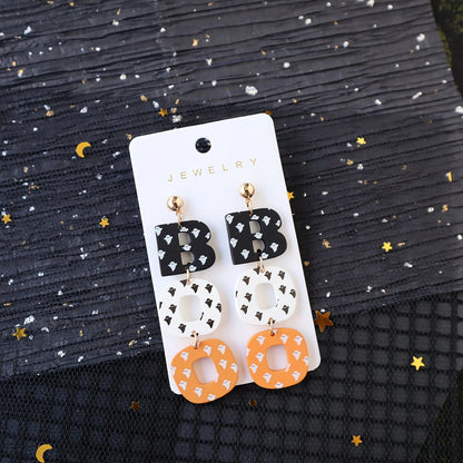 Halloween Acrylic Drop Earrings Cute Ghost Print BOO Dangle Fun & Quirky Party Accessory, Hypoallergenic Stainless Steel Ear
