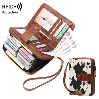 Anti-Theft Brush Bag for Ladies, Oil Wax Leather, Short Purse, European and American Retro, Multi-Function, organ Card Bag