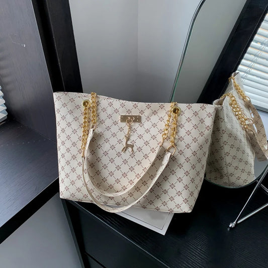 Texture Soft Leather Large Capacity Tote Women Bag With Hanging Accessories Shoulder Bag
