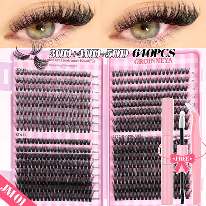 DIY Lash Clusters Set Mixed Tray Lashes Kit Fluffy Individual Lashes Extension with Lash Bond and Seal At Home Makeup
