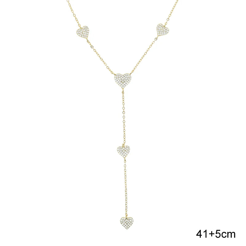 High Quality Micro Pave White CZ Heart Charm Link Chain Necklace Minimal Delicate Fashion Jewelry