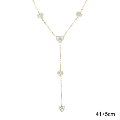 High Quality Micro Pave White CZ Heart Charm Link Chain Necklace Minimal Delicate Fashion Jewelry