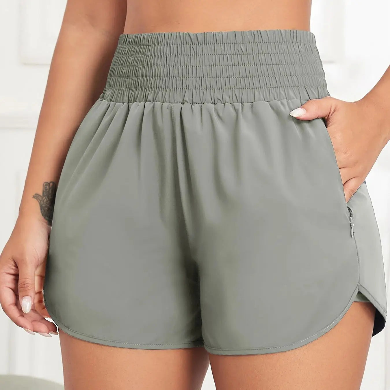 Women Side Zippered Pocket With Inner Lining Shorts Quick Drying Running Fitness Yoga Leisure Sport Shorts