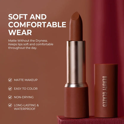 2Pcs/Set Matte Brown Lipstick+Translucency Lip Gloss Combo Kit,Easy Application, Non-Stick, Moisturizing