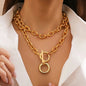 Exaggerated Chunky Link Chain Choker for Women Big Ring OT-clasp Pendant Necklace