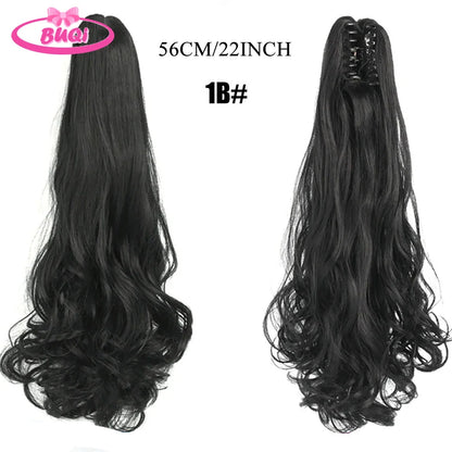 Water Wave Claw Clip In Ponytail Hair Extension Ombre Color Curly Wavy Synthetic Ponytail Extension Hair For Women Pony Tail