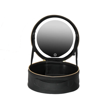 Travel PUMakeup Bag With Led Mirror, Portable Cosmetic Bag With Mirror And Light, Travel Rechargeable Makeup Bag With Led Lights