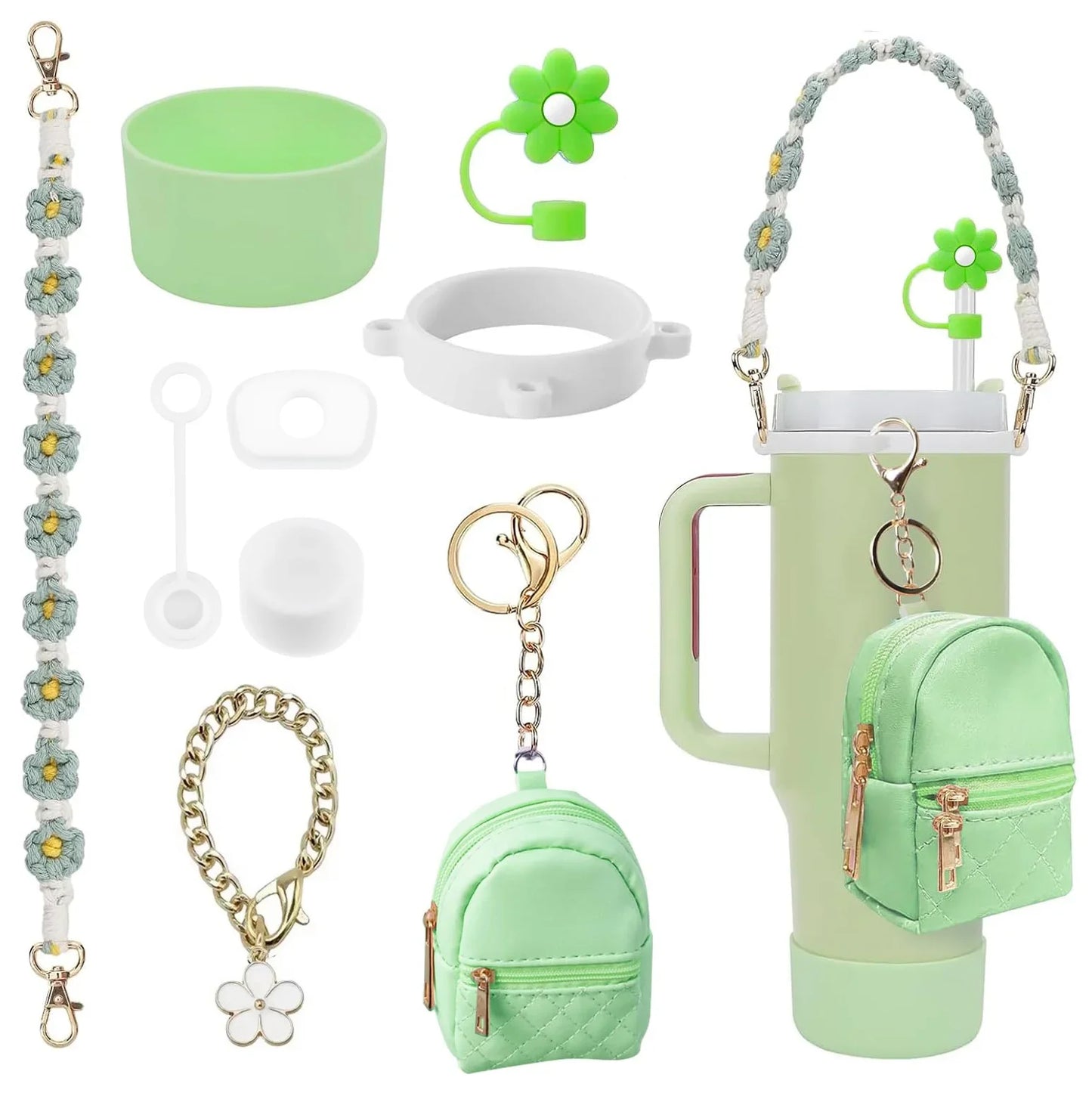9PCS Cup Accessories Set Water Bottle Handle Strap Coin Purse Silicone Cup Boot Straw Cover for Stanley Cup 30oz & 40oz Tumbler