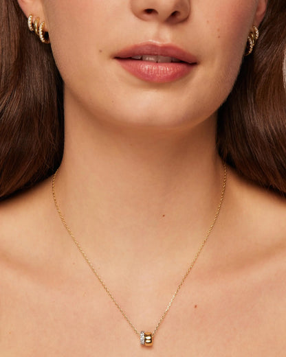 Women Luxury 14K Gold Plated Cubic Zirconia Rondelle Pendant Necklace Lady Girls Two-Toned Dainty  Trendy Necklaces