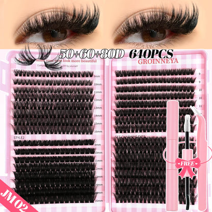 DIY Lash Clusters Set Mixed Tray Lashes Kit Fluffy Individual Lashes Extension with Lash Bond and Seal At Home Makeup