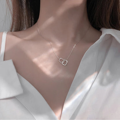 S925 Silver Round Choker Zircon For Women Fashion Chain Minimalist Dainty Double Circle Pendant Necklace Neck Fine Jewelry