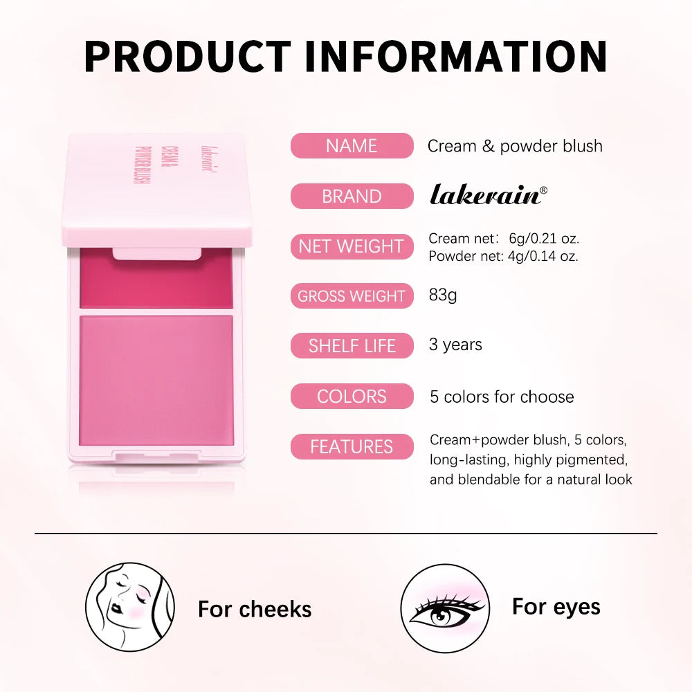 Crème & Powder Blush Duo Palette – Long-Lasting Matte & Dewy Finish Pink, Peach & Orange Pigments