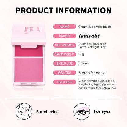 Crème & Powder Blush Duo Palette – Long-Lasting Matte & Dewy Finish Pink, Peach & Orange Pigments
