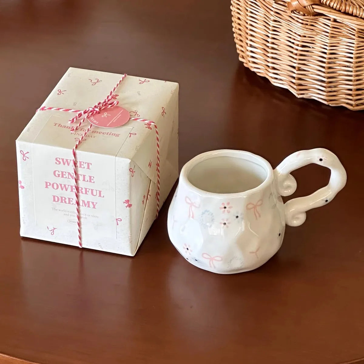 Handmade Irregular Mug, Pink Three-dimensional Bow Coffee Cup, Artistic Niche Mug Gift Ceramic Water Cup