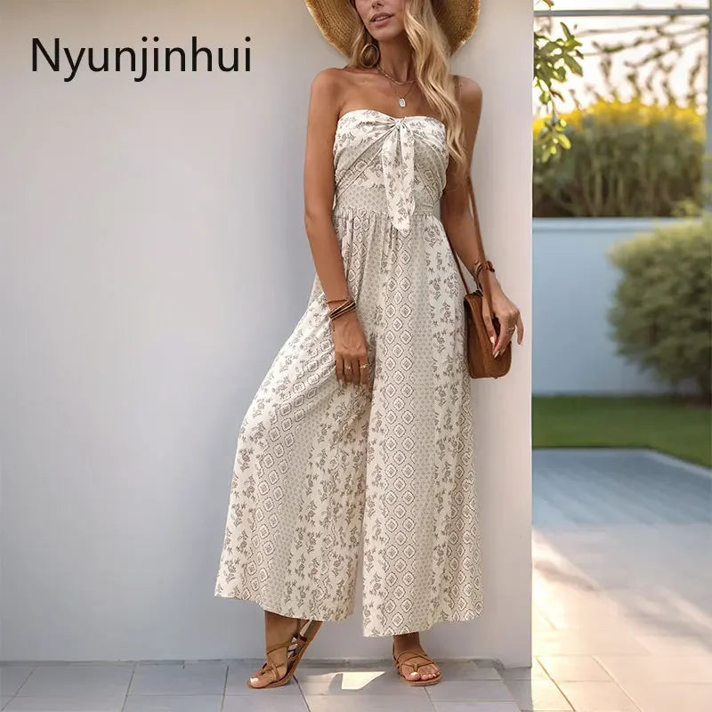 European and American Jumpsuits for Women Clothing Vacation Style Sleeveless Tube Top Geometric Printing Jumpsuit