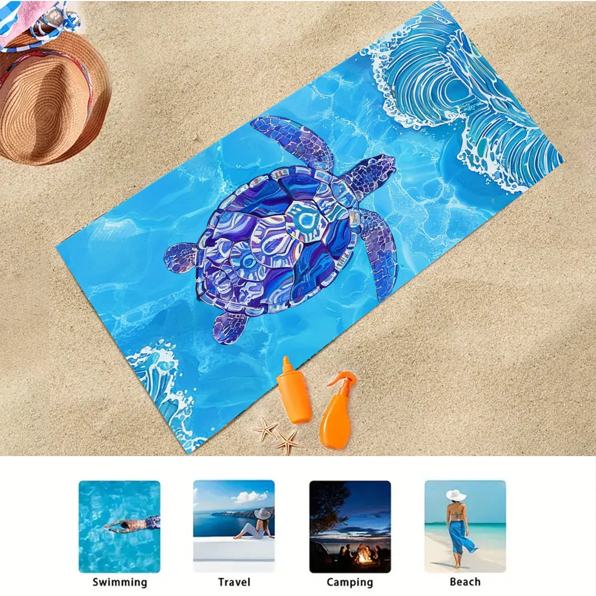 Print Sea Beach Towel Quick-Dry Washable Beach Towels Sandproof Portable Beach Towels  For Travel Swimming Camping Beach