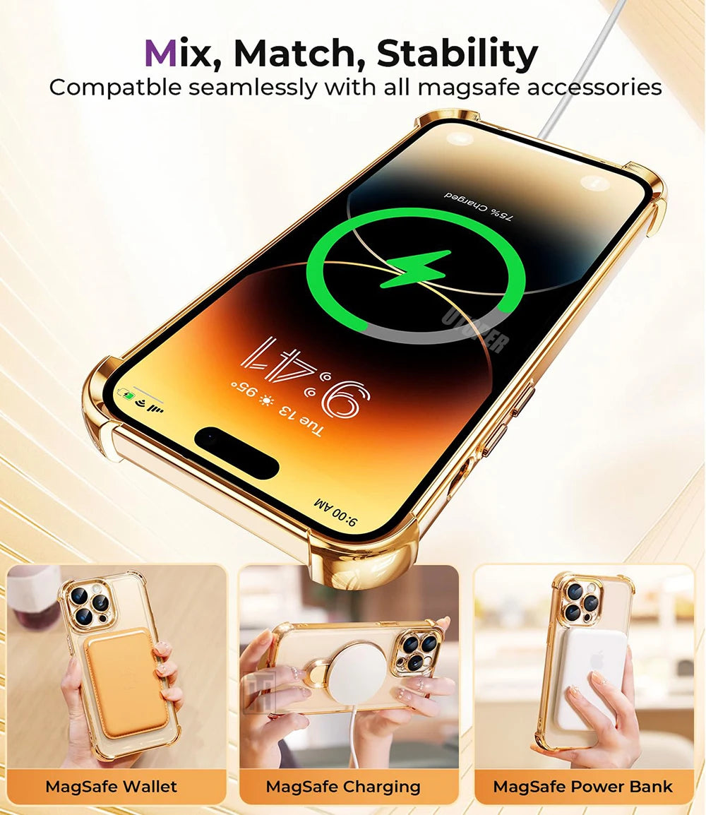 New Strong Magsafe Magnetic Ring Stand for iPhone 16 15 14 13 11 12 Pro Max Plus Military Shockproof Slim Plating Clear Cover