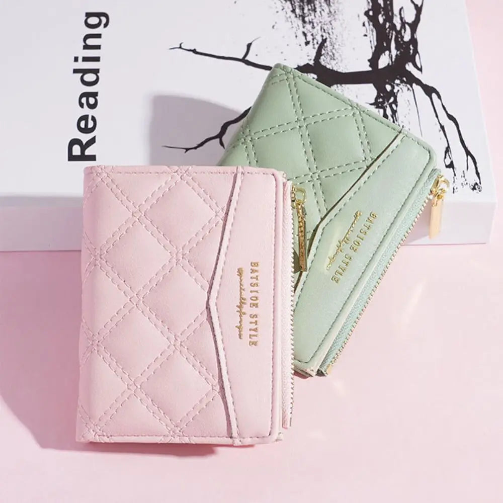 Embroidery Coin Purse Women Wallet Ladies PU Leather Solid Color Short Wallet Zipper Card Bag Card Holder Student Money Bag