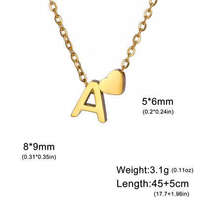 Initial Letter Mini Heart Pendant Necklace for Women Stainless Steel A-Z Alphabet Choker Chain Jewelry