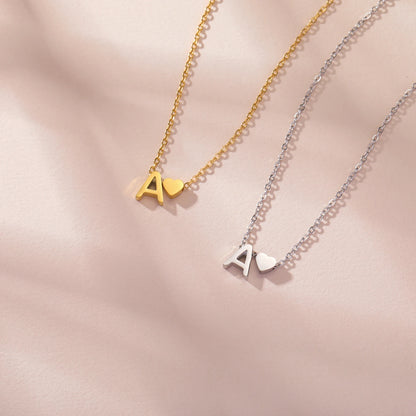 Initial Letter Mini Heart Pendant Necklace for Women Stainless Steel A-Z Alphabet Choker Chain Jewelry