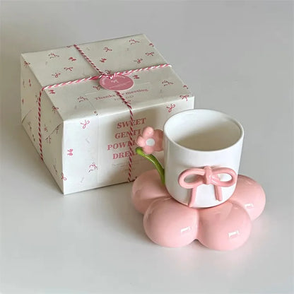 Handmade Irregular Mug, Pink Three-dimensional Bow Coffee Cup, Artistic Niche Mug Gift Ceramic Water Cup