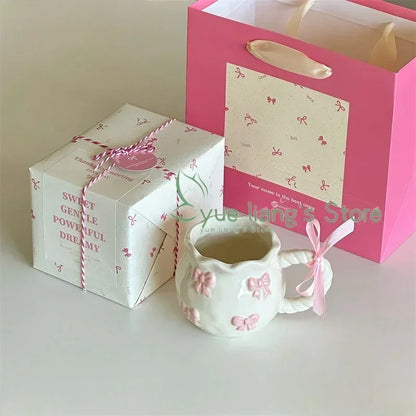 Handmade Irregular Mug, Pink Three-dimensional Bow Coffee Cup, Artistic Niche Mug Gift Ceramic Water Cup