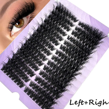 14Rows Fluffy Lash Clusters Thick Volume Eyelash Clusters Extensions 50D/80D Left/Right Individual Lashes Cat Eye Lash Extension