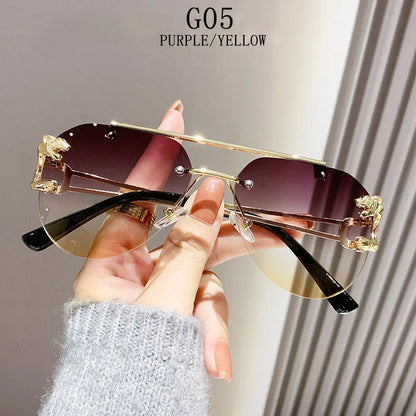 Rimless Sunglasses Women Trendy Luxe Fashion Sunglasses Vintage Glasses