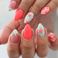 24Pcs Almond Coverage Press On Nails Starfish Beach Fake Nails Cute Briquette Reusable False Nail Summer Hot Wear Nails
