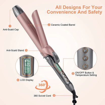 1pcs 19/25/32/38 MM Professional Hair Curler Wave Ceramic Coated Plate PTC Heater LCD Display Curling iron